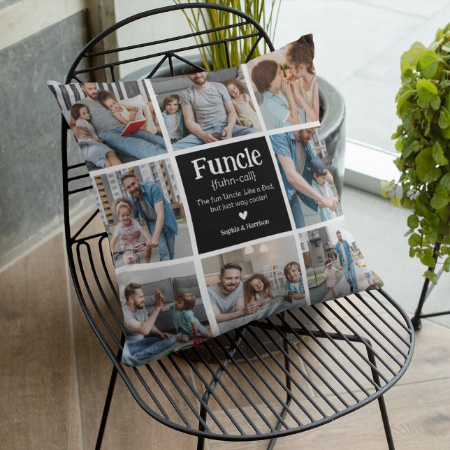 Funcle Photo Collage Definition Cute Modern Uncle Throw Pillow (Creator Uploaded)