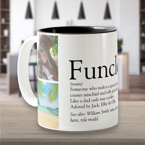 Funcle Uncle Definition 4 Photo Collage Two_Tone Coffee Mug