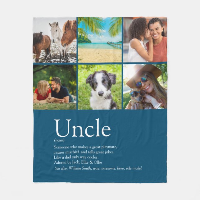 Funcle Uncle Definition Fun Blue 6 Photo Fleece Blanket (Front)
