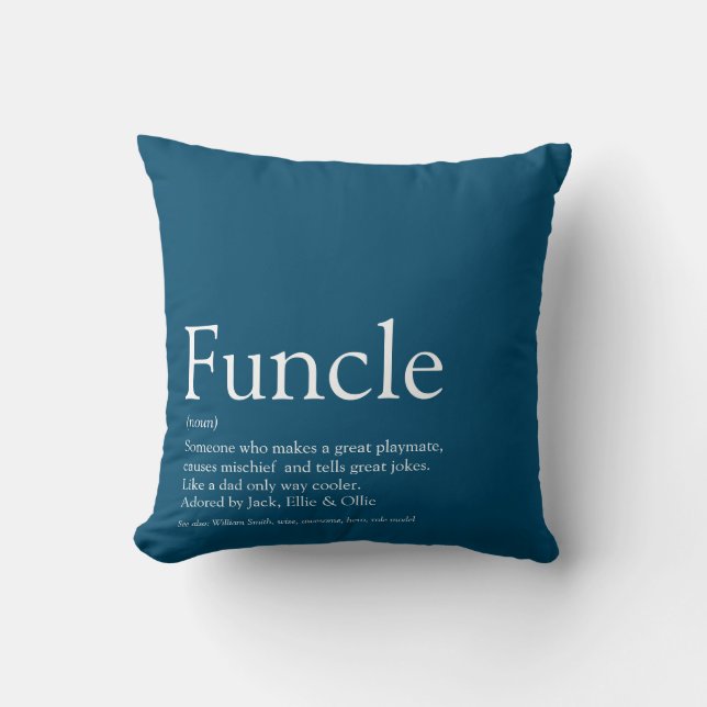 Funcle, Uncle Definition Modern Blue Fun Throw Pillow (Front)
