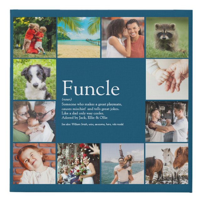 Funcle Uncle Definition Photo Collage Blue Fun Faux Canvas Print (Front)