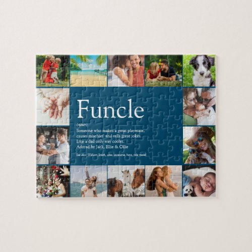 Funcle Uncle Definition Photo Collage Blue Jigsaw Puzzle