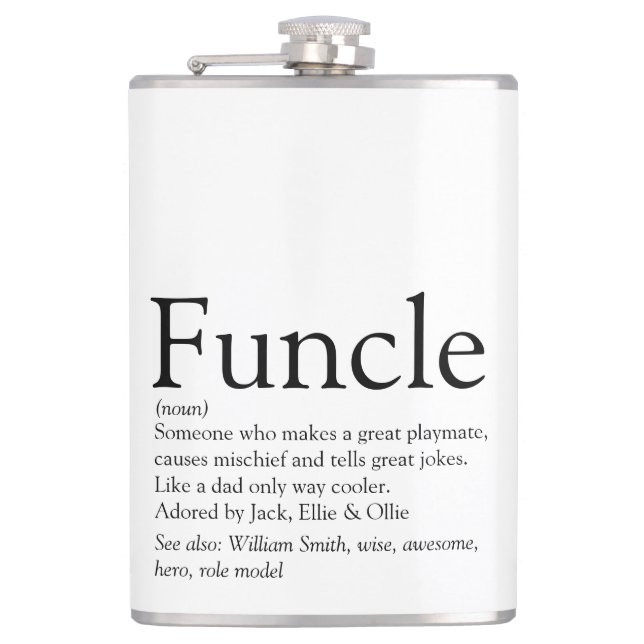 Funcle Uncle Funny Modern Definition Saying Flask (Front)