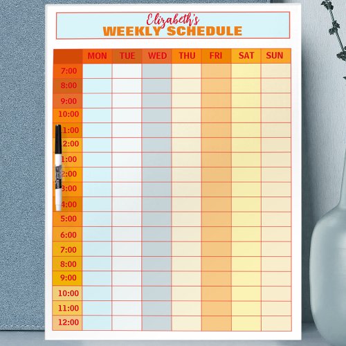 Functional Orange and Blue Weekly Schedule Planner Dry Erase Board