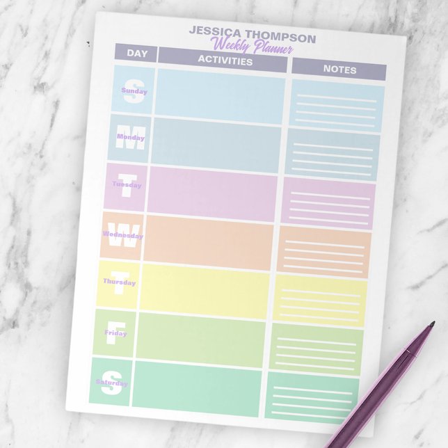 Functional Pastel Rainbow Colored Weekly Planner  Notepad (Creator Uploaded)