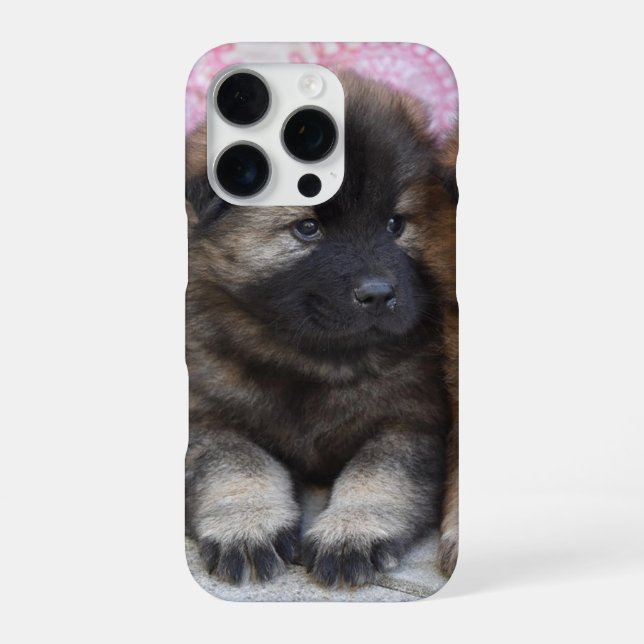Funda de iPhone 16 con foto de perrito marrón Case (Back)