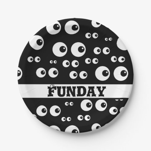 Funday black and white eyeball paper plates