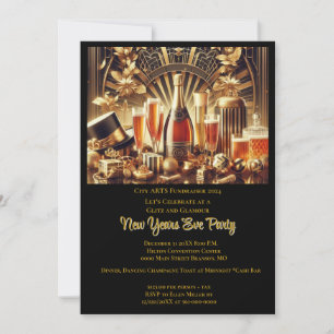 Fundraiser Black Gold New Year's Eve Party  Invitation