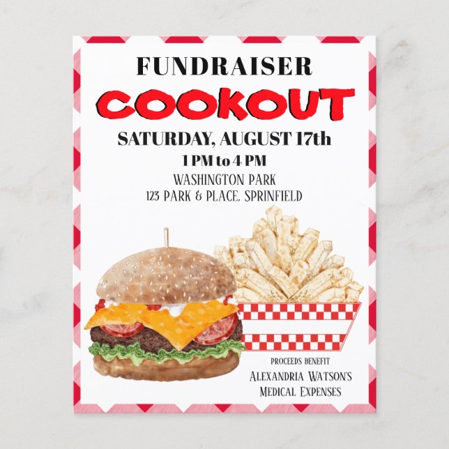 Fundraiser Cookout Barbecue Fast Food Gingham Flyer (Front)