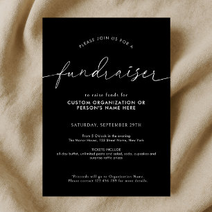 Fundraiser Minimalist Script Black & White Charity Invitation