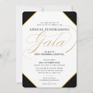 FUNDRAISING GALA BALL elegant event black tie gold Invitation