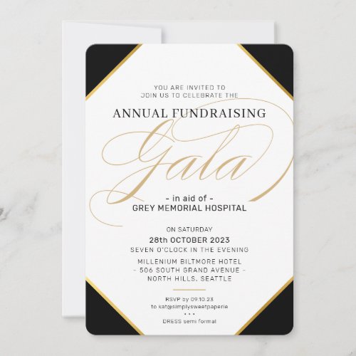 FUNDRAISING GALA BALL elegant event black tie gold Invitation