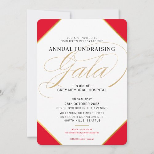 FUNDRAISING GALA BALL elegant event regal red gold Invitation