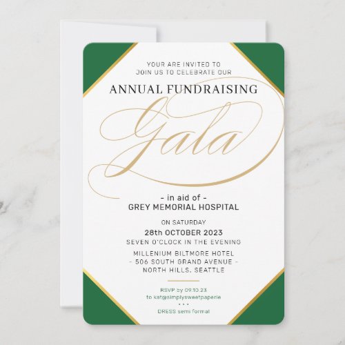 FUNDRAISING GALA elegant event dark green gold Invitation