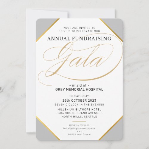 FUNDRAISING GALA elegant event gray silver gold Invitation