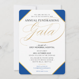 FUNDRAISING GALA elegant event royal blue gold Invitation