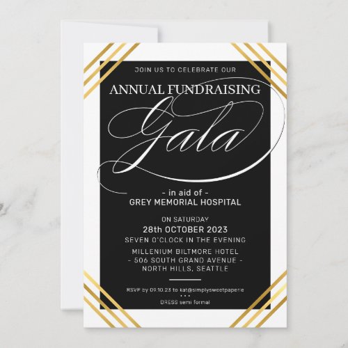FUNDRAISING GALA event fancy gold frame black Invitation