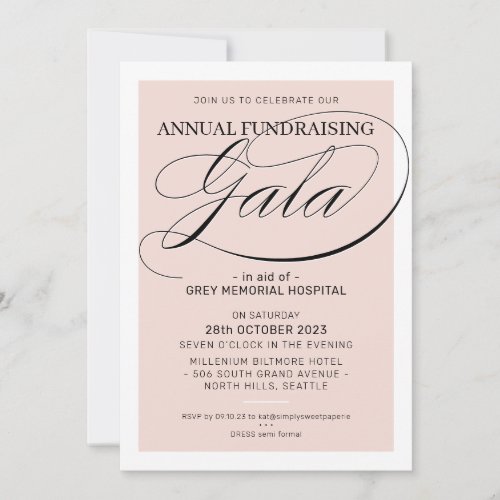 FUNDRAISING GALA event fancy gold frame blush pink Invitation