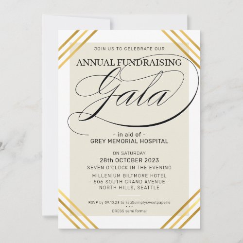 FUNDRAISING GALA event fancy gold frame ivory Invitation