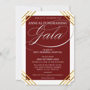 FUNDRAISING GALA event fancy gold frame maroon Invitation