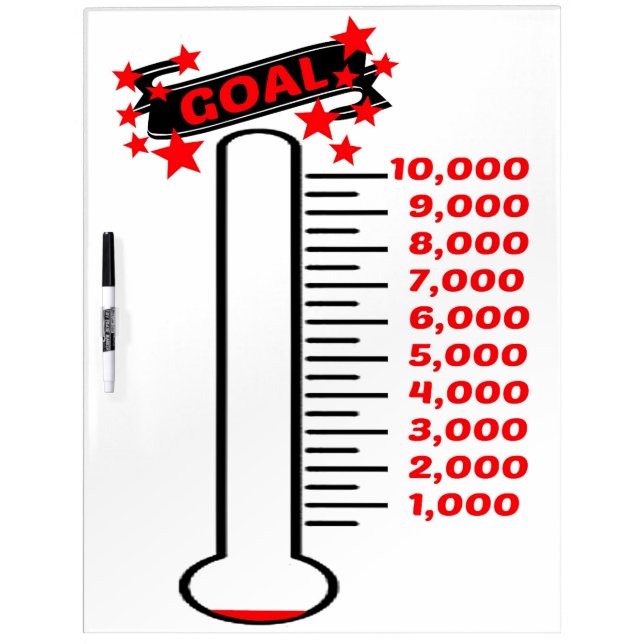 Fundraising Goal Thermometer 10K Goal Dry-Erase Board (Front)