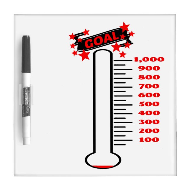 Fundraising Goal Thermometer 1K Goal Dry Erase Board (Front)