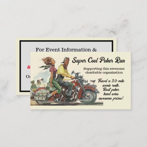 Fundraising Motorcycle Poker Run Vintage Customize Calling Card