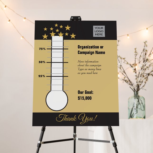 Fundraising Progress Chart Black Gold Foam Board (In Situ (Stand))