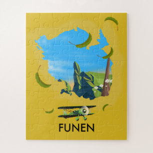 Funen , Denmark map travel poster Jigsaw Puzzle