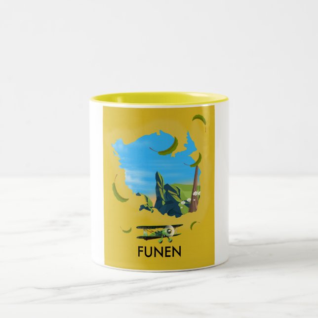Funen , Denmark map travel poster Two-Tone Coffee Mug (Center)