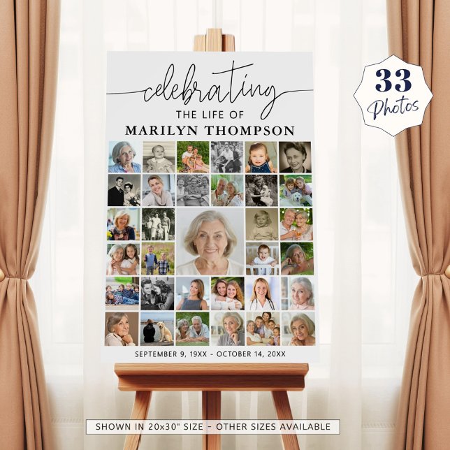 Funeral 33 Photo Collage Modern Script Foam Board (Creator Uploaded)