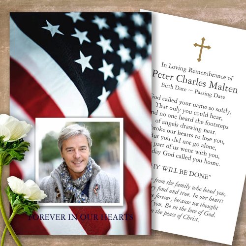 Funeral American Flag Prayer Sympathy Cards