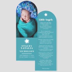 Funeral angel white star poem photo aqua keepsake bookmarks