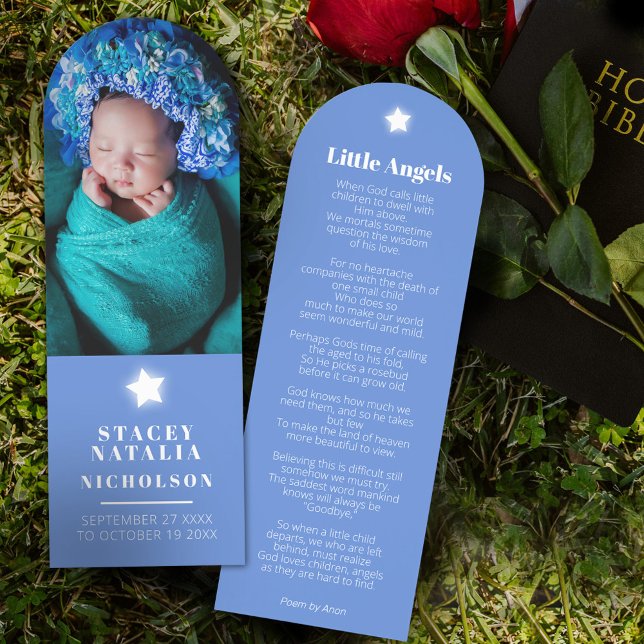 Funeral angel white star poem photo blue keepsake bookmarks (Creator Uploaded)