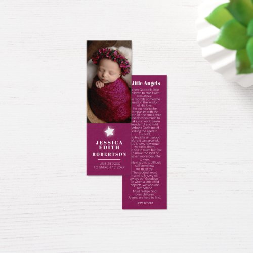 Funeral angel white star poem photo bookmark