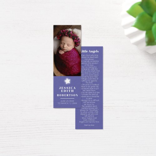 Funeral angel white star poem photo bookmark