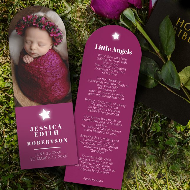 Funeral angel white star poem photo keepsake bookmarks (Creator Uploaded)
