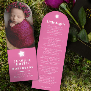 Funeral angel white star poem pink photo keepsake bookmarks