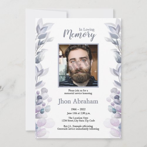 Funeral Announcement Card  Invitation Card