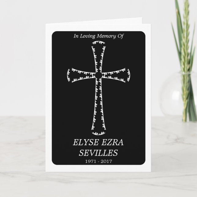 funeral announcement : elegant cross (Front)