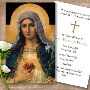 Funeral Antique Heart Mary Prayer Sympathy Cards