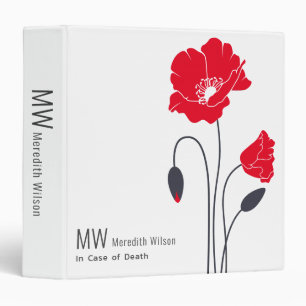 Funeral arrangements Case of Death Red Poppy 3 Ring Binder