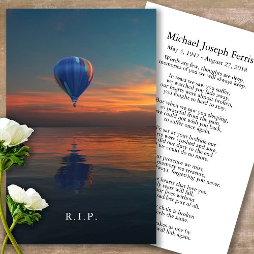 Funeral Balloon Memorial Prayer Sympathy Cards