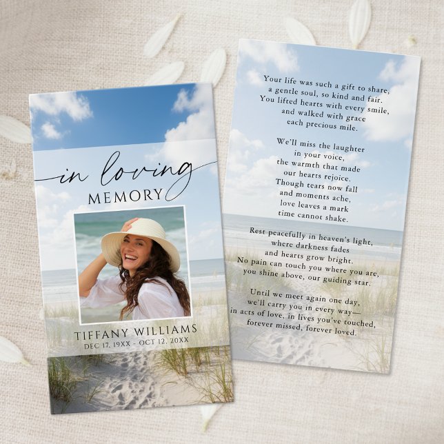 Funeral Beach In Loving Memory Photo Prayer Card (Creator Uploaded)
