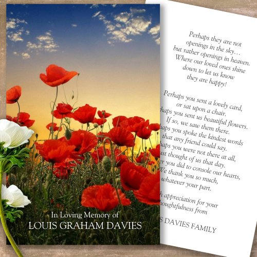 Funeral Beautiful Poppies Prayer Sympathy Cards