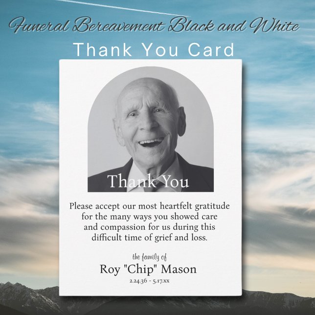 Funeral Bereavement Black and White Thank You Card (Creator Uploaded)
