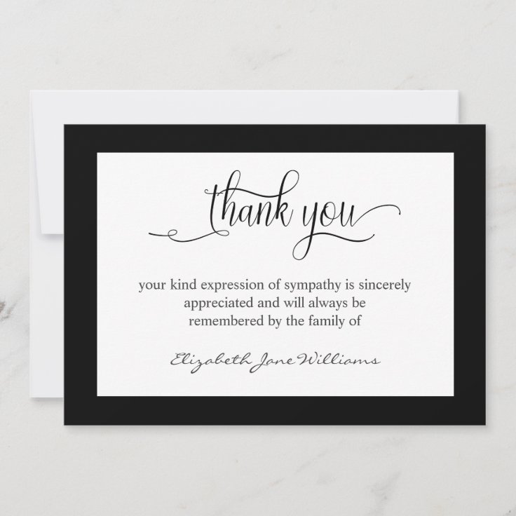 Funeral Bereavement Black Boarder Thank You Card | Zazzle