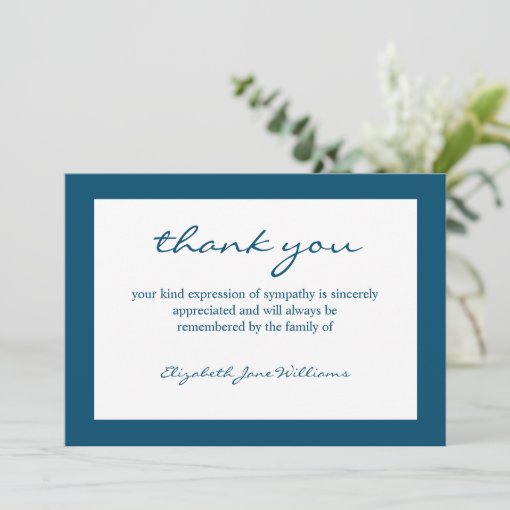 Funeral Bereavement Blue Boarder Thank You Card | Zazzle