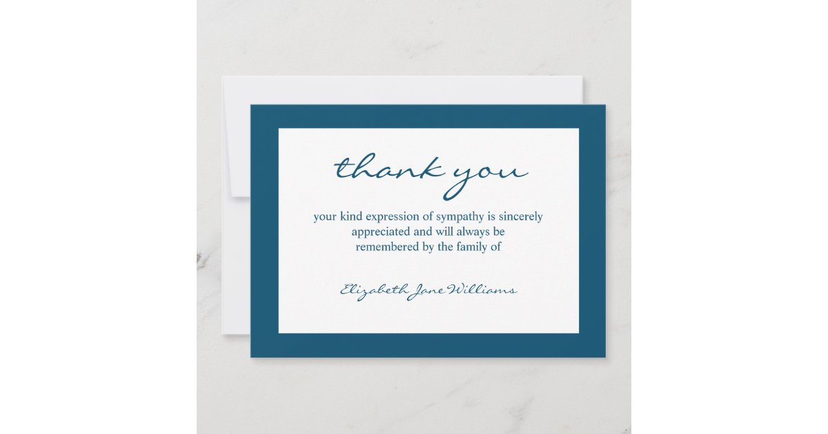 Funeral Bereavement Blue Boarder Thank You Card | Zazzle