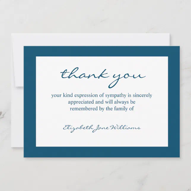 Funeral Bereavement Blue Boarder Thank You Card | Zazzle